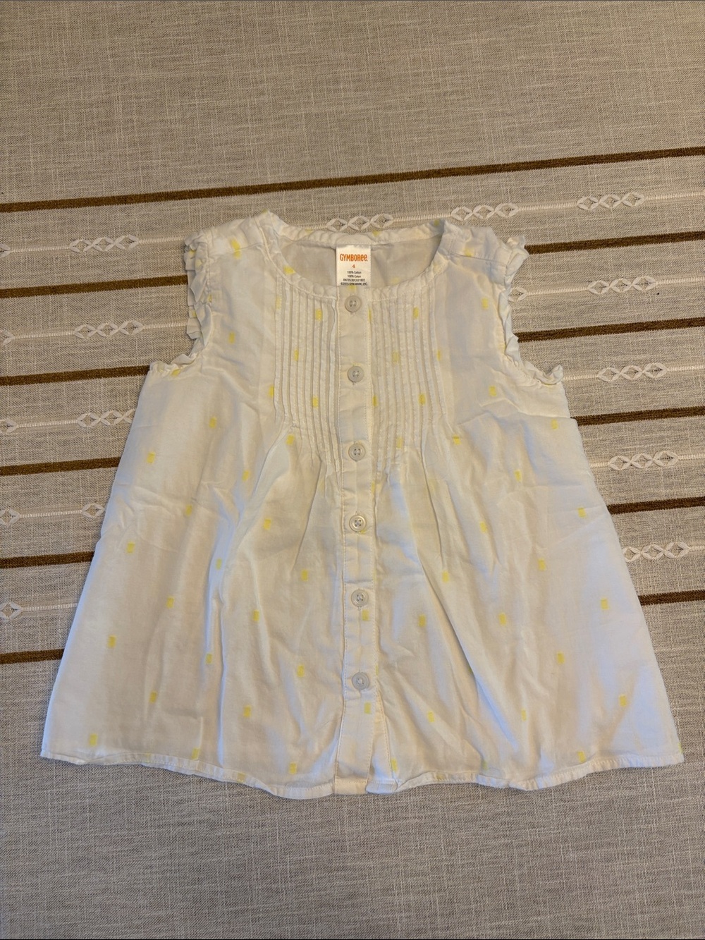 Gymboree White Sleeveless Button-Front Blouse with Yellow Dot Print
